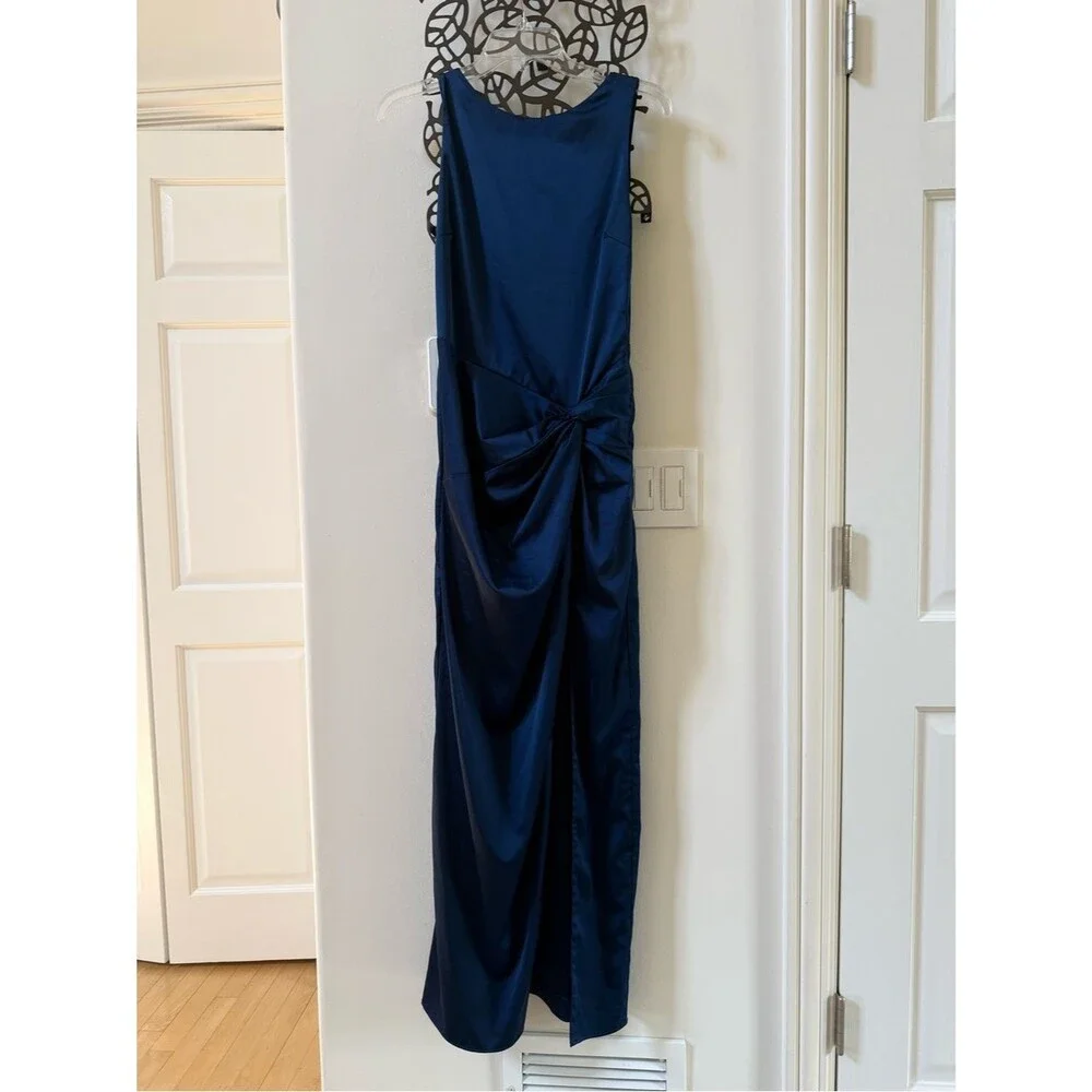 Abercrombie & Fitch Split Knot Draped Skirt Maxi Satin Dress in Navy M NWOT